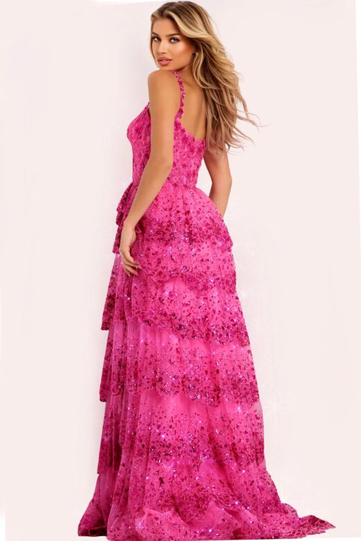 Jovani 47320 High Slit Tiered Ruffle Skirt Embellished Dress