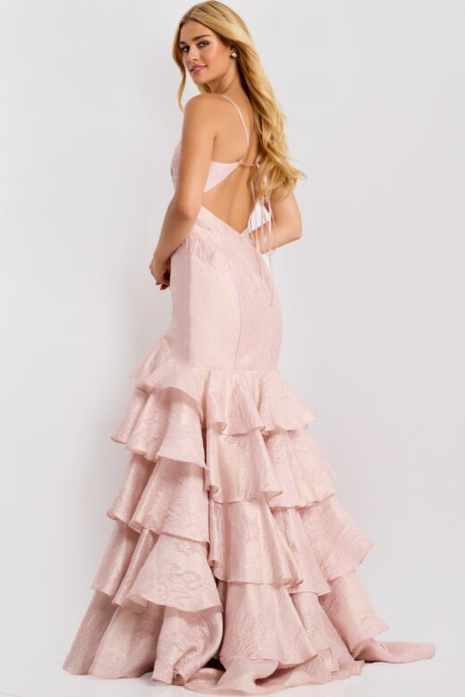 Jovani 47329 Tiered Ruffle Skirt Tie Back Dress