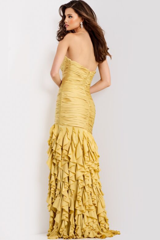 Jovani 47553 Ruffle Skirt Ruched Bodice Strapless Dress