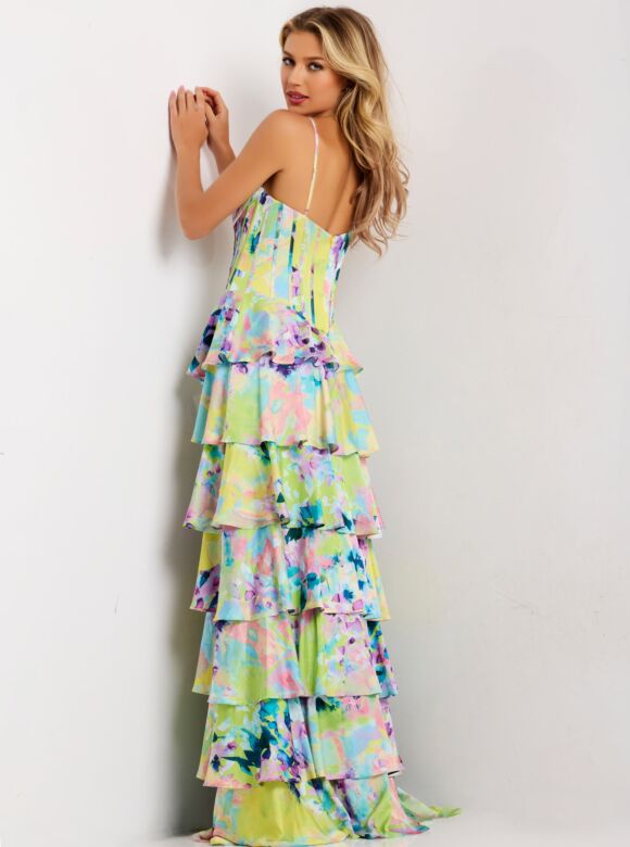 Jovani 47560 Tiered Ruffle Skirt Floral Print Dress