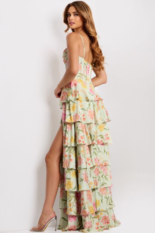 Jovani 47561 Ruffle Skirt Corset Top Floral Dress
