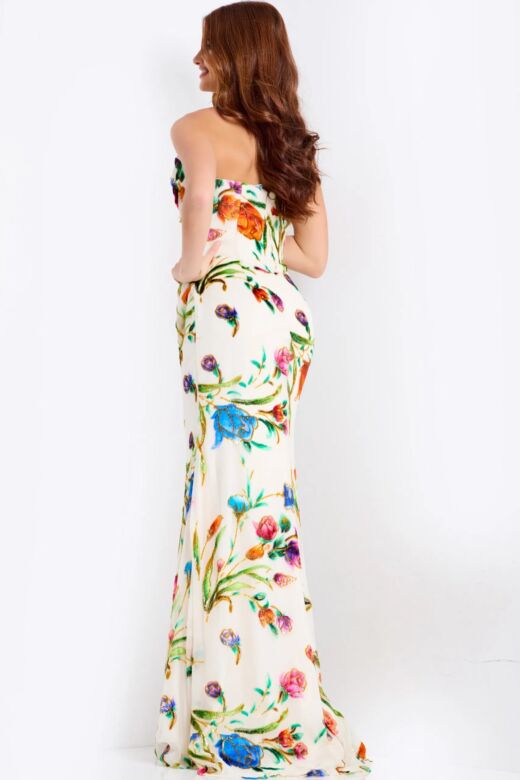 Jovani 47626 Cowl Neckline Strapless Floral Dress
