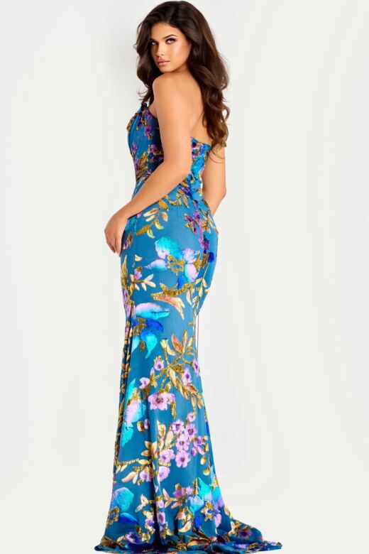 Jovani 47654 Ruched Bodice Strapless Floral Dress