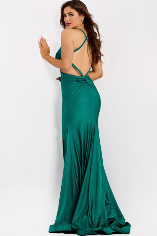 Jovani 47748 Strappy Back Shimmer Jersey Dress