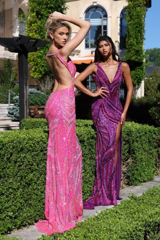 Jovani 47793 Plunging Neckline Geometric Sequin Dress