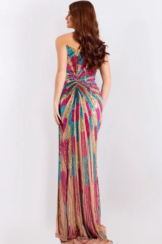 Jovani 47832 High Slit Multicolor Sequin Strapless Dress