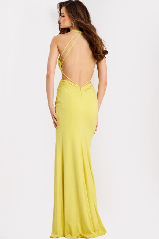 Jovani 48000 Crisscross Bodice Halter Neck Dress