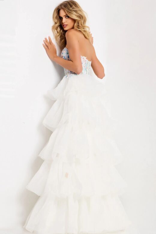 Jovani 48177 High Slit Layered Ruffle Skirt Sweetheart Neckline Dress