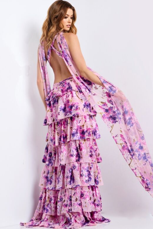 Jovani 48234 Layered Skirt Floral Dress