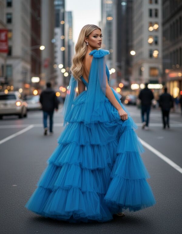 Jovani 48288 Bow Strap Ruffle Layered Skirt Dress