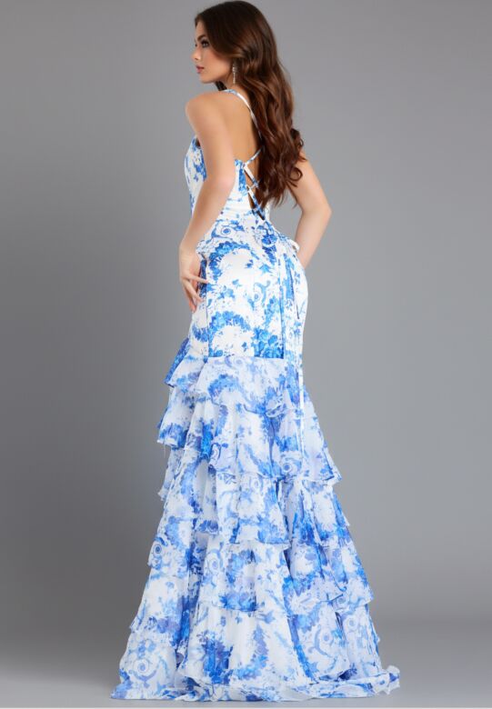 Jovani 48331 Layered Skirt Lace-Up Dress