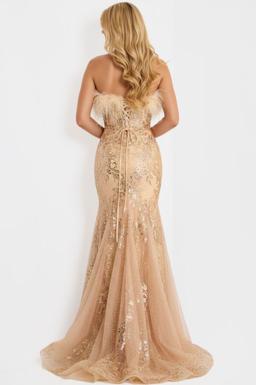 Jovani 48465 Feather Neckline Embellished Dress