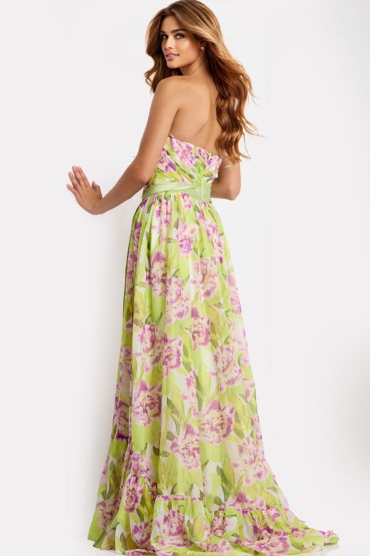 Jovani 48468 Crisscross Sweetheart Neckline Floral Dress
