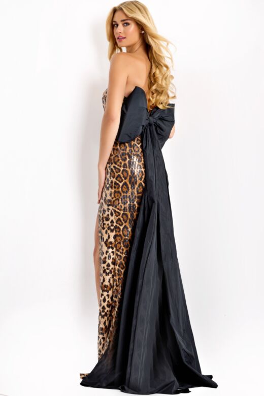 Jovani 48651 Bow Train Leopard Sequin Dress