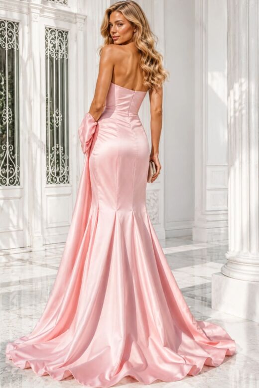 Jovani 48676 Side Bow High Slit Strapless Dress
