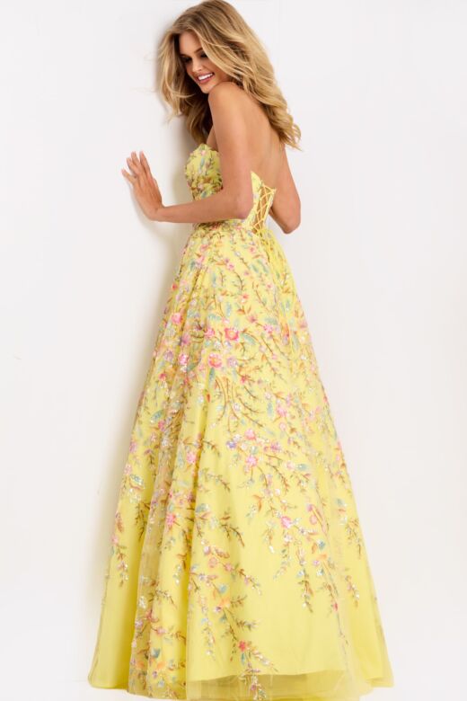 Jovani 49070 Strapless Floral Sequin Dress
