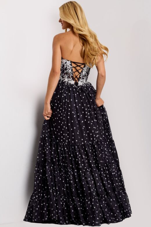 Jovani 49086 Polka Dot Lace-Up Dress