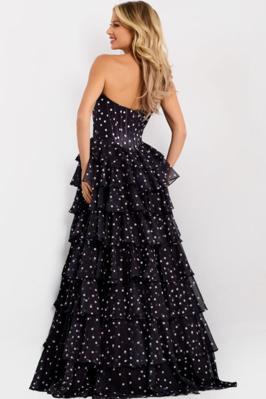 Jovani 49087 Layered Ruffle Skirt Polka Dot Dress