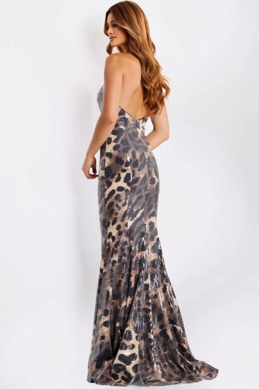 Jovani 49125 Sweetheart Neckline Cheetah Print Sequin Dress