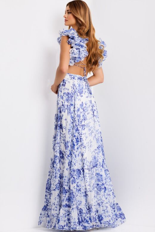 Jovani 49143 Ruffle Sleeve Crisscross Sweetheart Neckline Dress