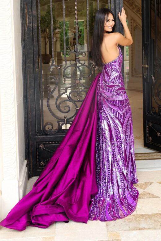 Jovani 49230 High Slit Embellished with Overskirt Dress