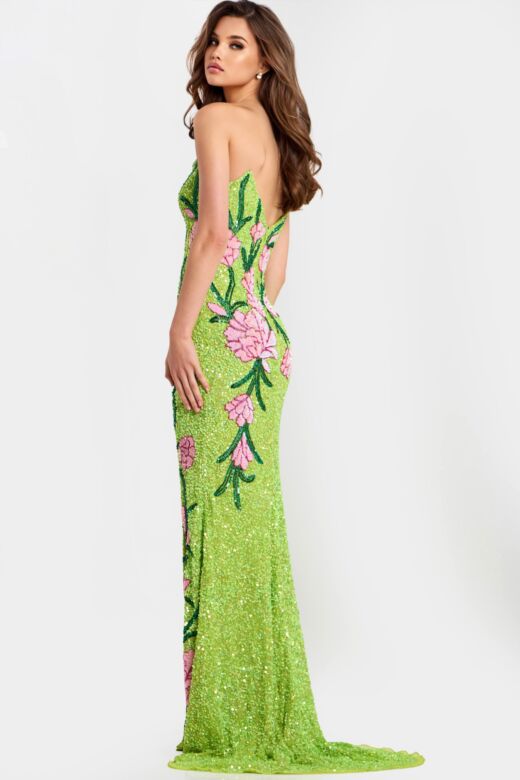 Jovani 49231 Pointed Sweetheart Neckline Floral Sequin Dress