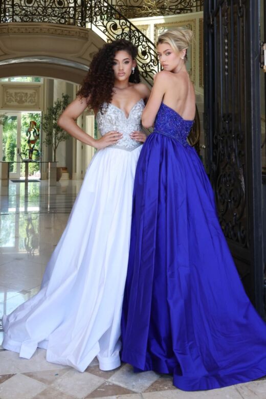 Jovani 49247 High Slit Beaded Bodice Strapless Dress