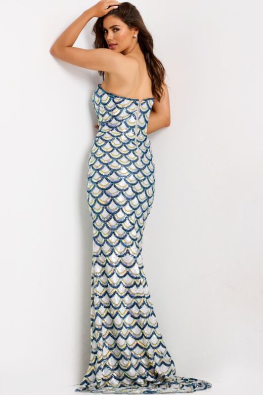 Jovani 49260 Sweep Train Scalloped Sequin Dress