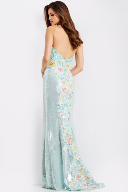 Jovani 49627 Strapless Sweetheart Neckline Floral Applique Dress