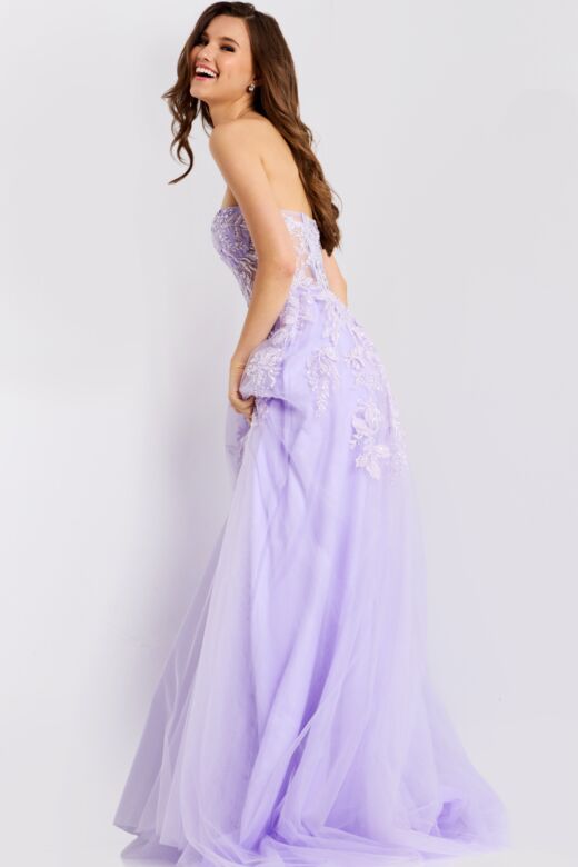 Jovani 49656 Strapless Sweetheart Neckline Floral Illusion Top Dress