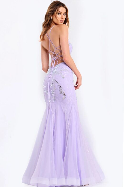 Jovani 49660 Godet Skirt Lace-Up Back Dress