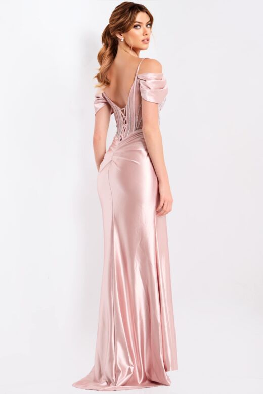 Jovani 49719 Illusion Corset Top Cold-Shoulder Sleeves Dress