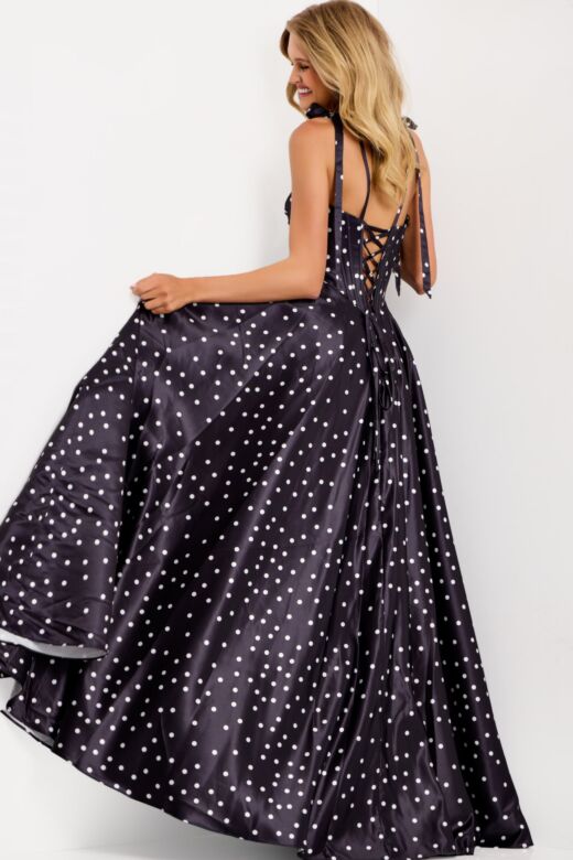 Jovani 49774 Polka Dot Corset-Style Bodice A-Line Dress