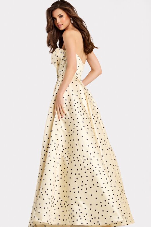 Jovani 49775 Polka Dot Corset-Style Bodice Strapless Neckline Dress