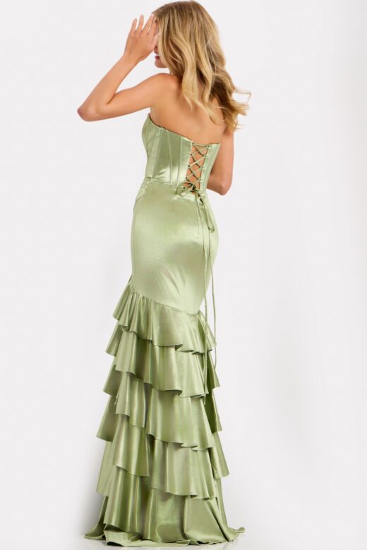 Jovani 49869 Strapless Sweetheart Neckline Lace-Up Back Dress