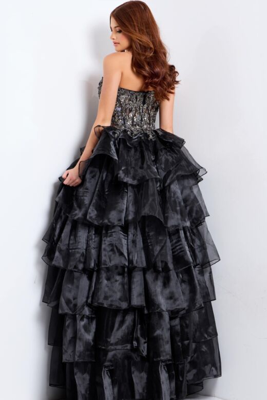 Jovani 50259 Plunging Sweetheart Neckline Tiered Ruffle Skirt Dress