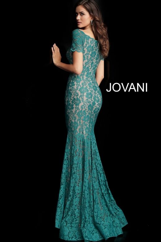 Jovani 66730 Short Sleeve Lace Formal Gown
