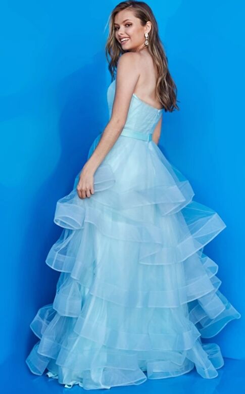 Jovani K02442 Tiered Skirt Strapless Formal Gown