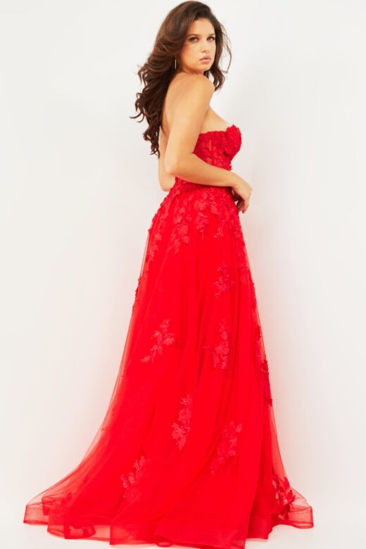 Jovani 07901 Floral Appliques Strapless Dress