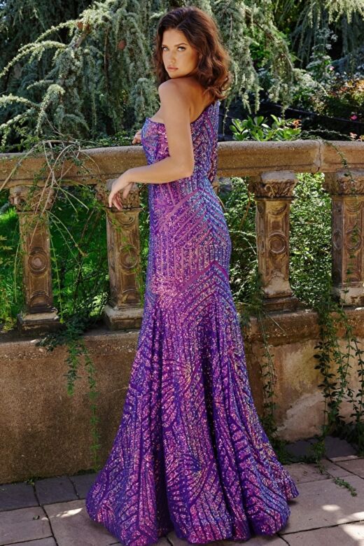 Jovani 24098 One Sleeve Sequin Dress