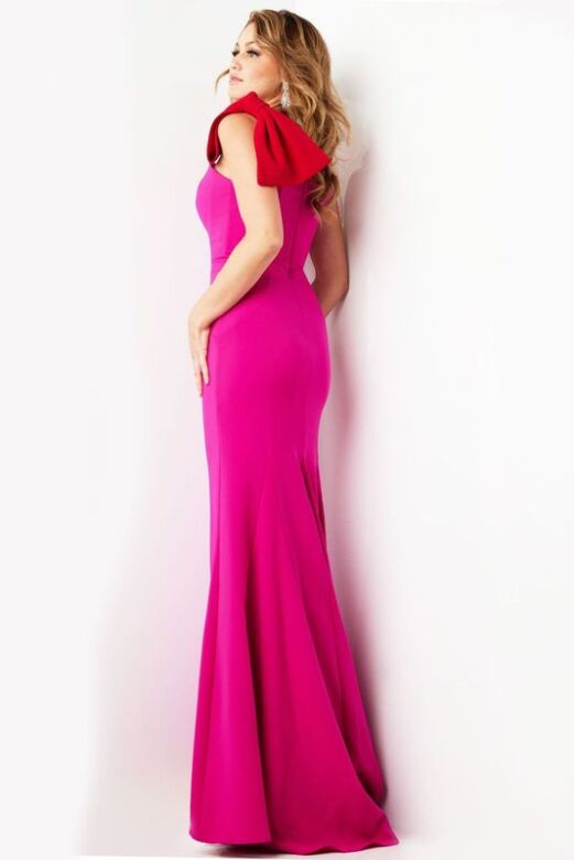 Jovani 220450 Asymmetric Neckline Shoulder Bow Dress