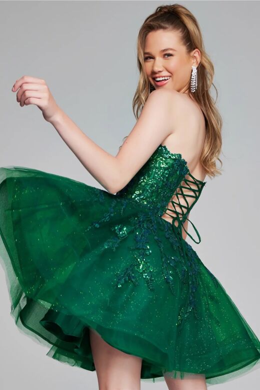 Jovani 40385 Floral Appliques Strapless Dress