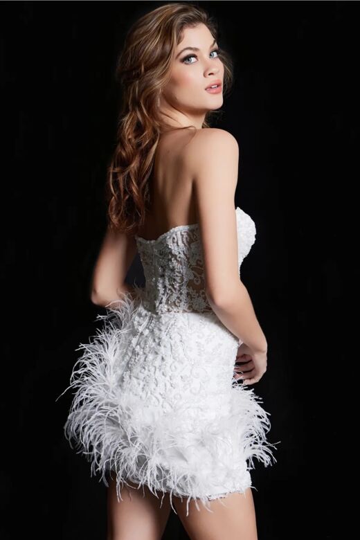 Jovani 26226 Feather Skirt Sheer Corset Dress