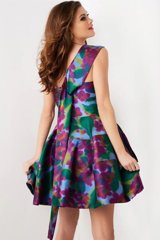 Jovani 34408 Floral Print One Shoulder Dress