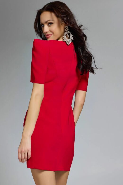 Jovani 42745 Puff Sleeve Boat Neckline Dress