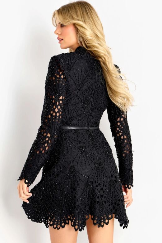 Jovani 46899 Scallop Lace Hem Long Sleeve Dress