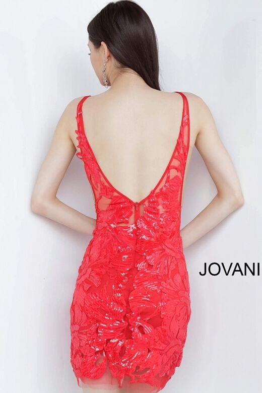 Jovani 4552 V-Back Sequin Short Dress