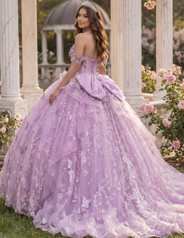 Jovani Q48441 Ruffle Waist Back Bow Quince Dress
