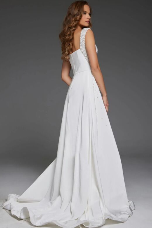 Jovani 39921 Square Neck Beaded Strap Overskirt Wedding Dress