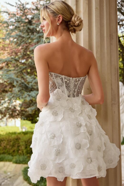 Jovani 42299 Illusion Corset Bodice Floral Skirt Wedding Dress